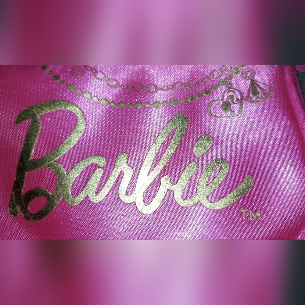 2012 barbie Mattel make up bag cosmetic pink zipper gold - Picture 3 of 4